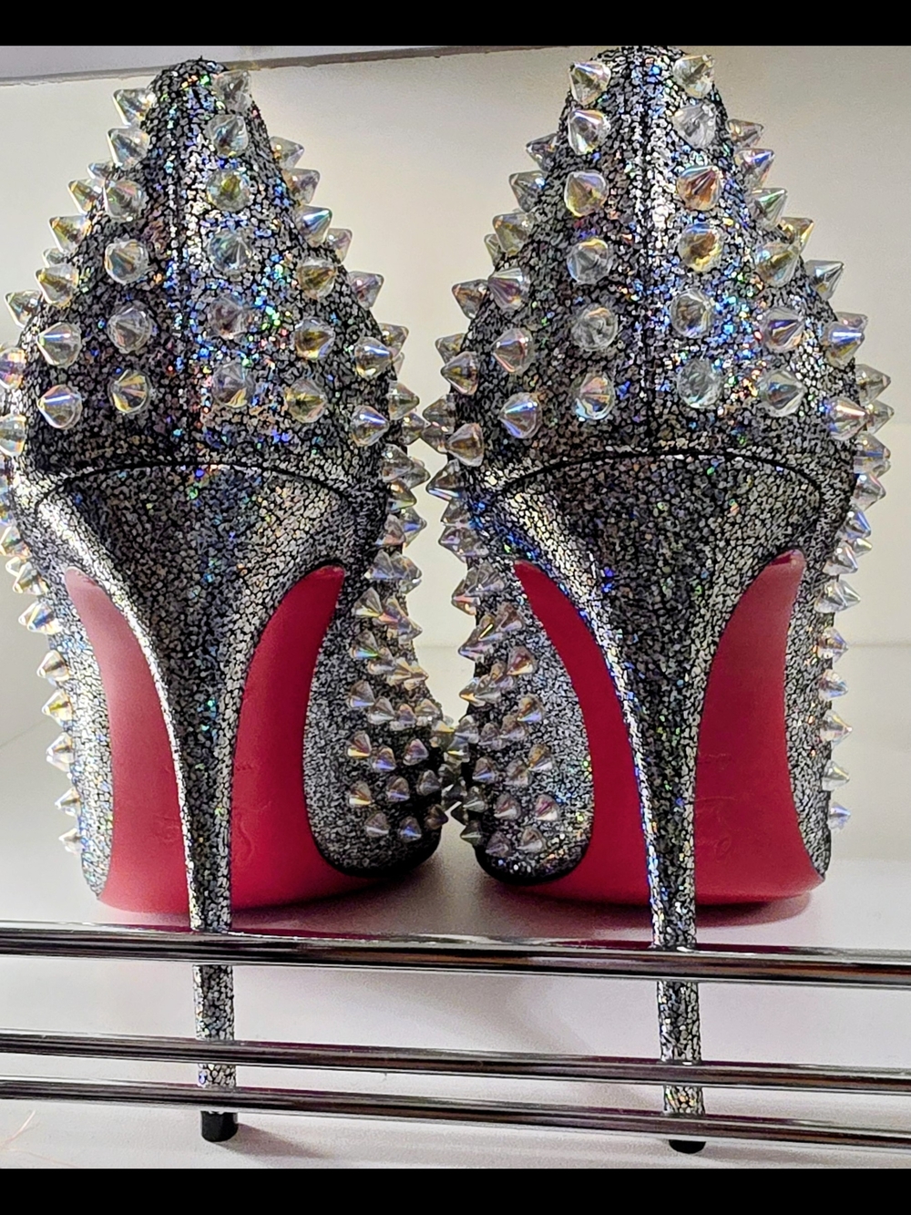 Christian louboutin follies spikes 100mm silver/clear